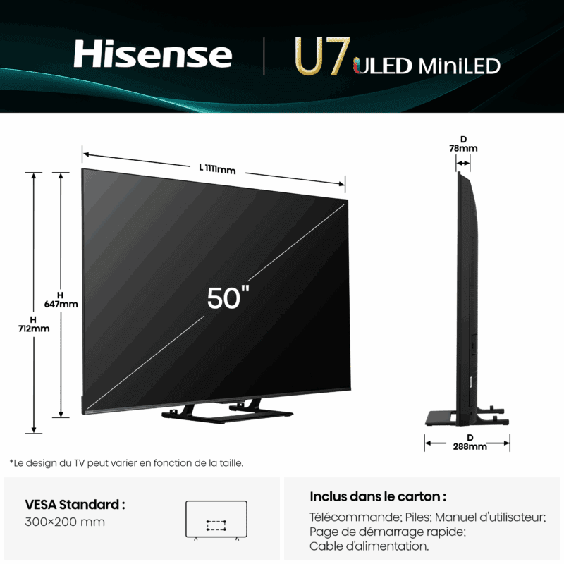 TV MINILED 4K | 144Hz VRR<br>50" SÉRIE U7Q