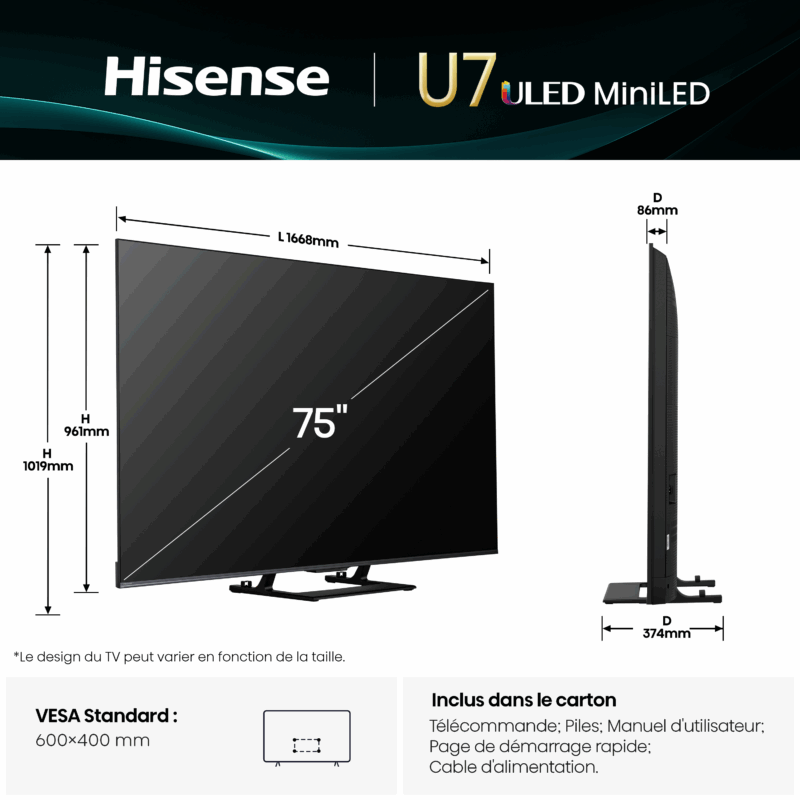 TV MINILED 4K | 144Hz VRR<br>75" SÉRIE U7Q