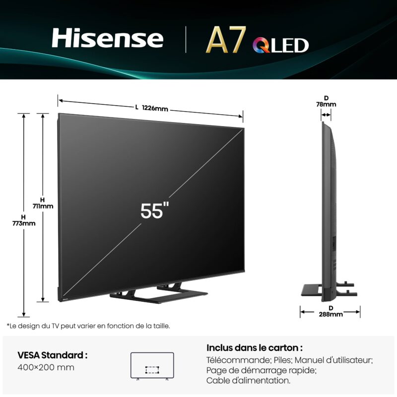 TV QLED 4K | Dolby Vision-Atmos <br>55" Série A7Q