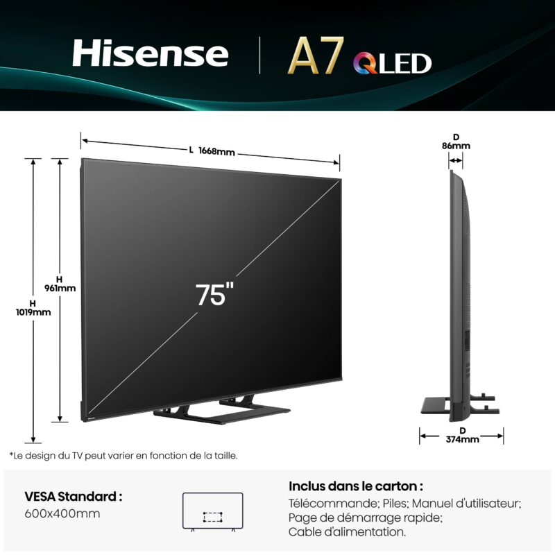 TV QLED 4K | Dolby Vision-Atmos <br>75" Série A7Q