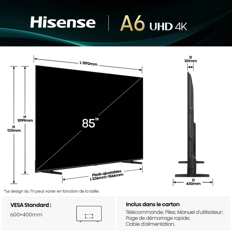 TV 4K | Dolby Vision <br>85" Série A6Q
