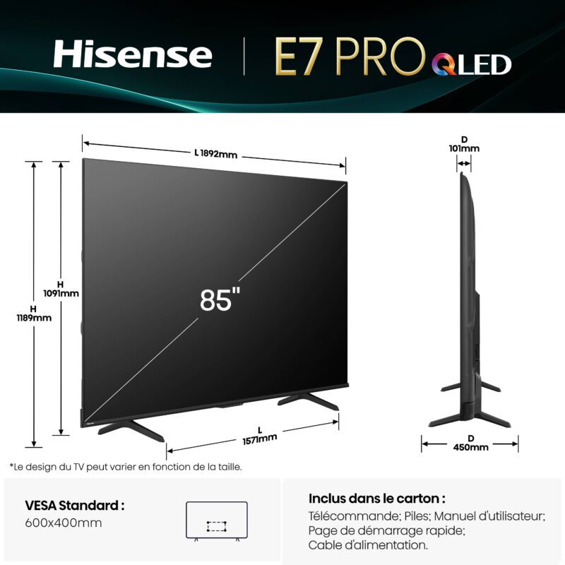 TV QLED 4K | 144Hz <br>85" Série E7Q PRO
