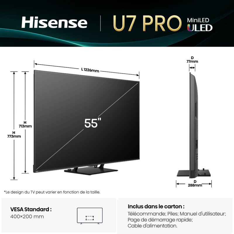 TV MINILED 4K | 144Hz VRR<br>55" SÉRIE U7Q PRO
