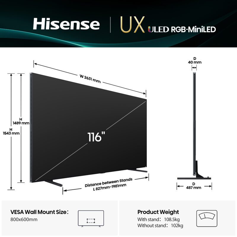 TV RGB MINILED 4K | 165Hz <br>116″  SÉRIE UXQ